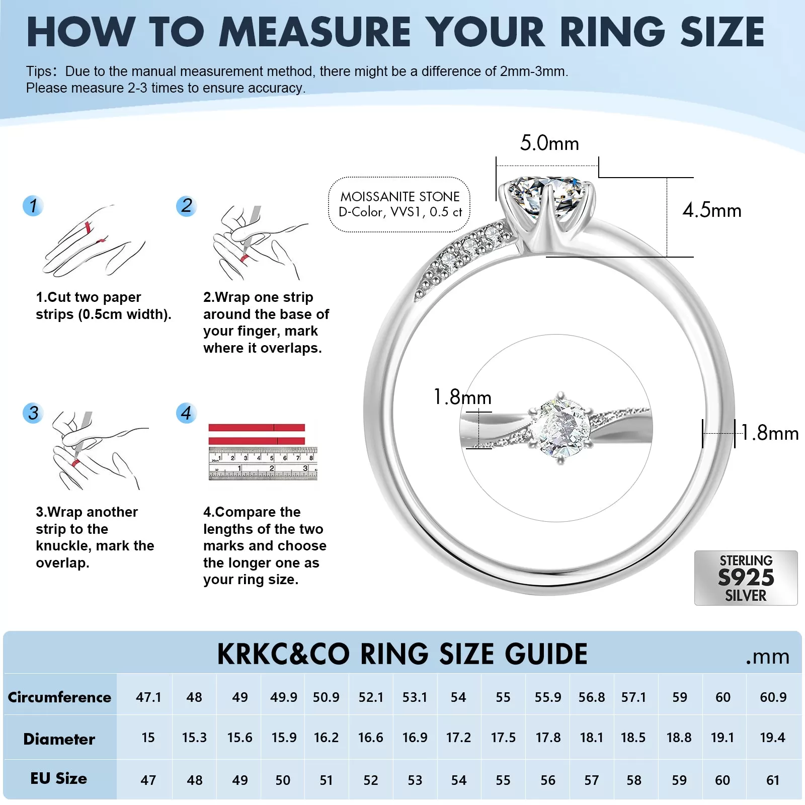 0.50Carats VVS1 Moissanite Rings for Women 0186