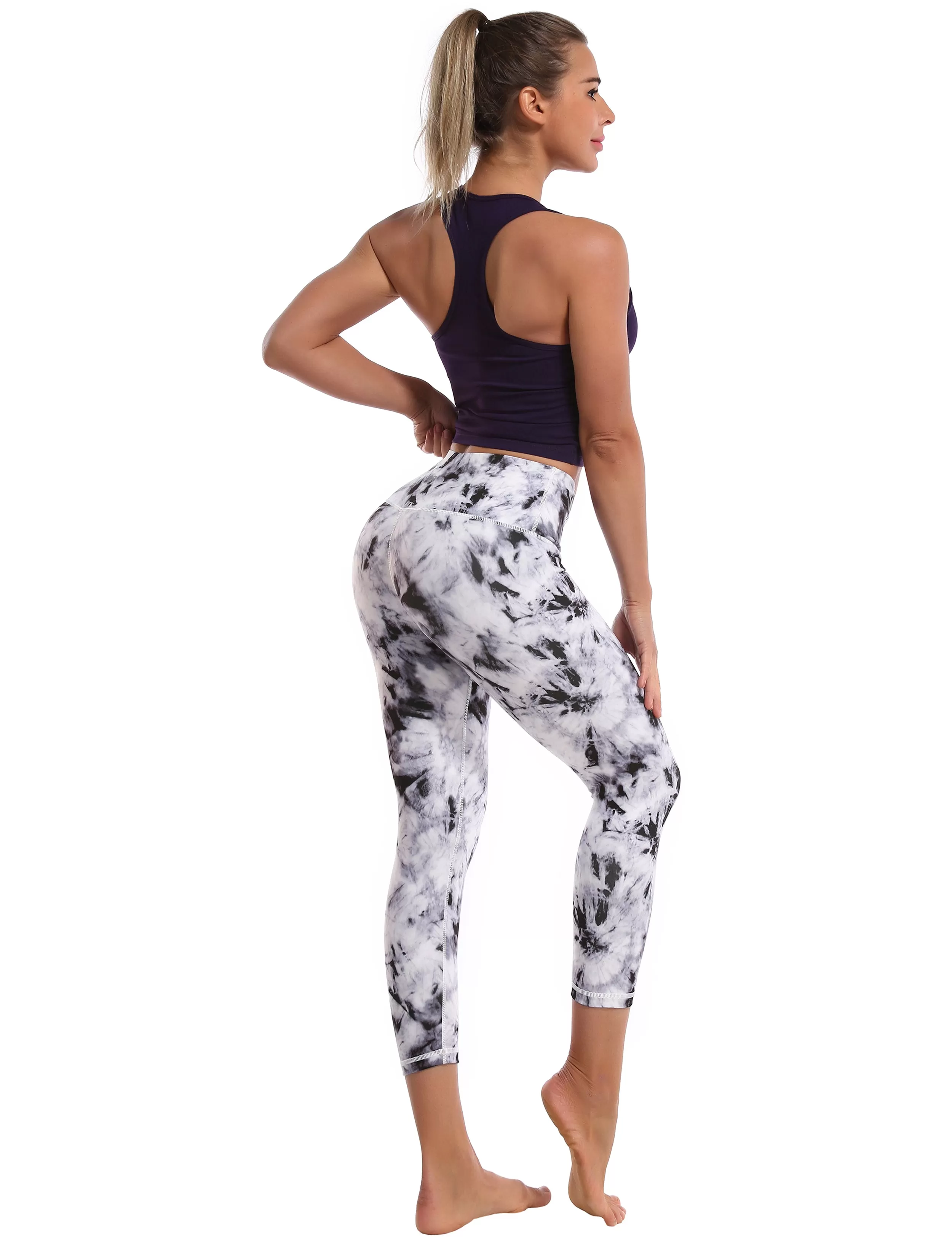 19 High Waist Printed Crop Tight Capris black dandelion_yogastudio