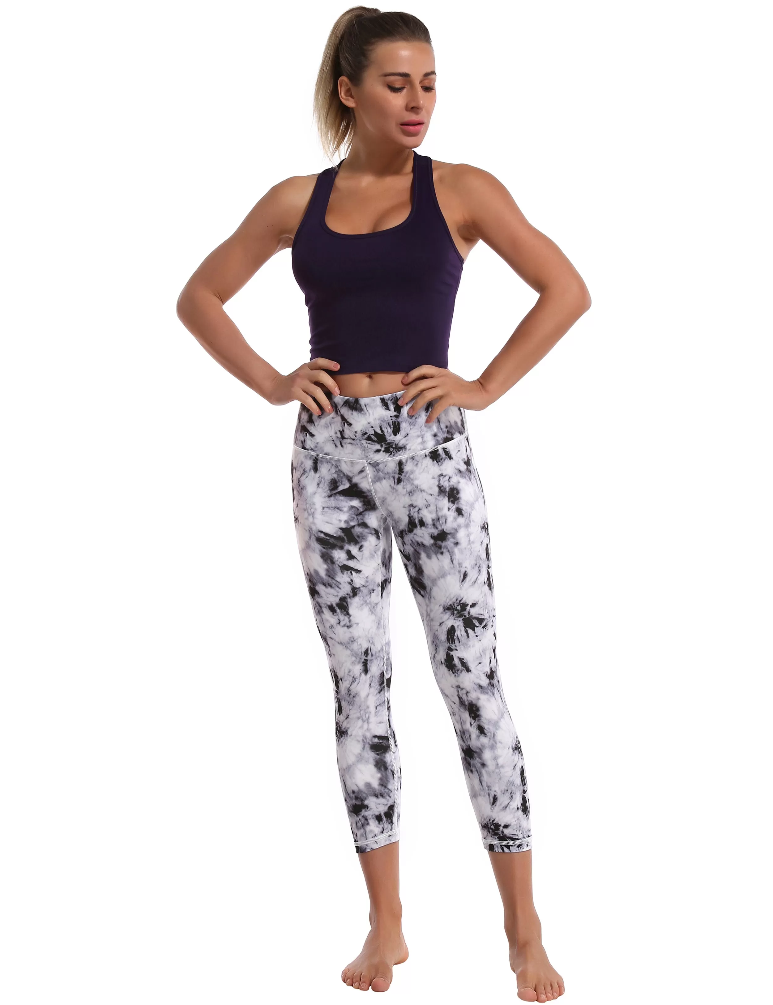 19 High Waist Printed Crop Tight Capris black dandelion_yogastudio