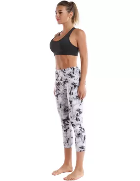 19 High Waist Printed Crop Tight Capris black dandelion_yogastudio