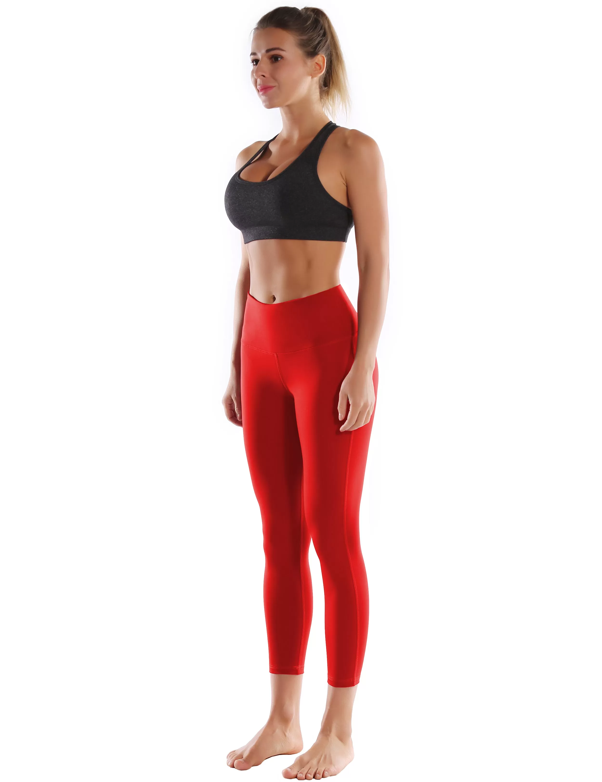 22" High Waist Side Line Capris scarlet