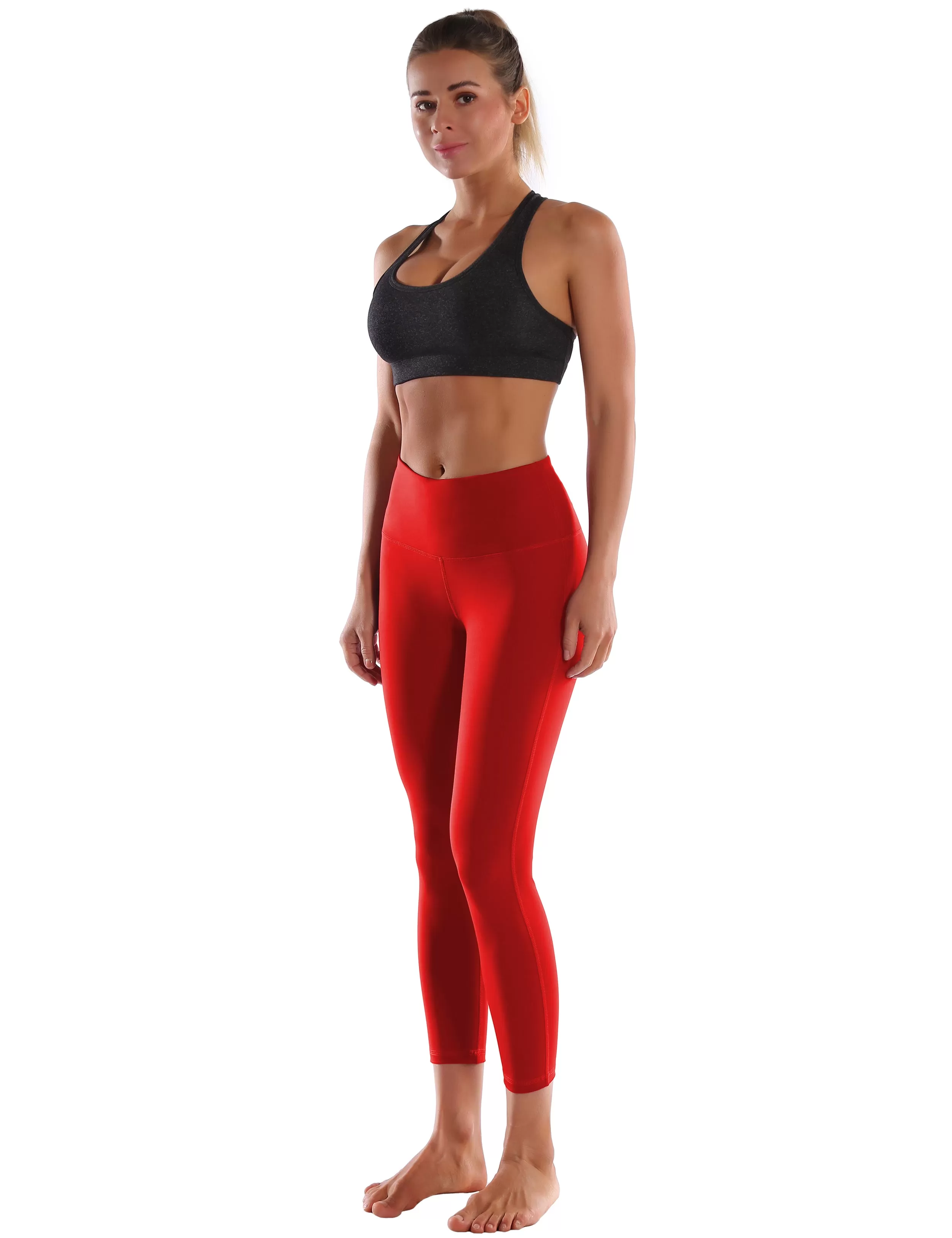 22" High Waist Side Line Capris scarlet