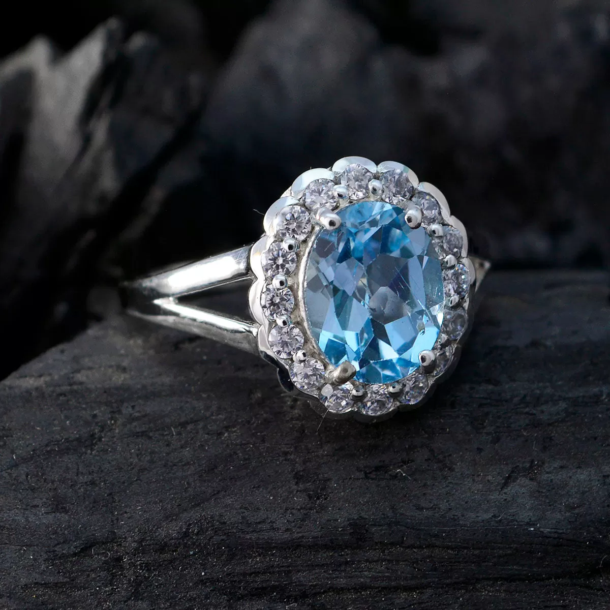 Aesthetic Gem Blue Topaz Sterling Silver Ring Most Expensive Jewelry