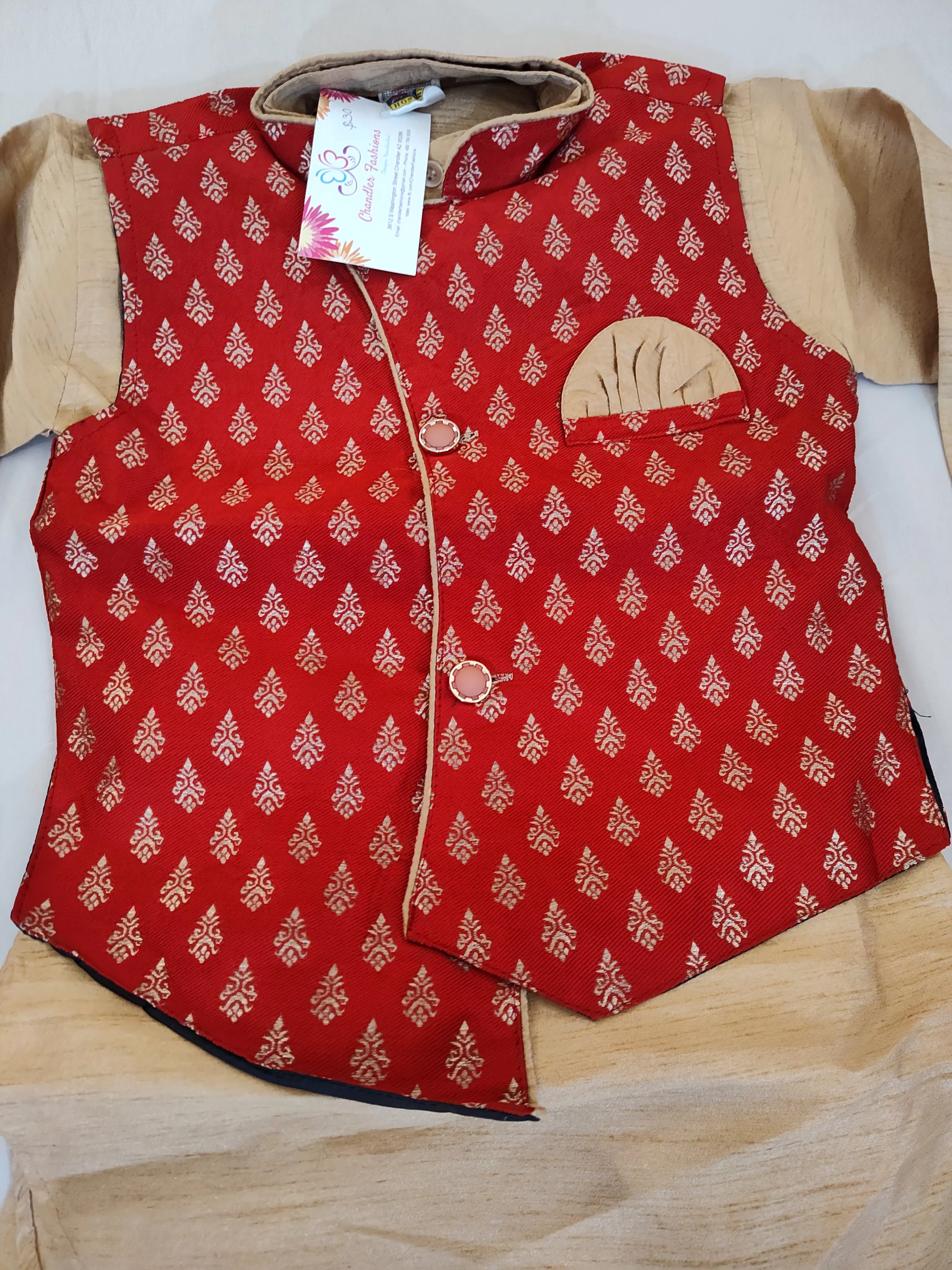 Alluring Red Color Kids Kurta With Dhoti Style Pant