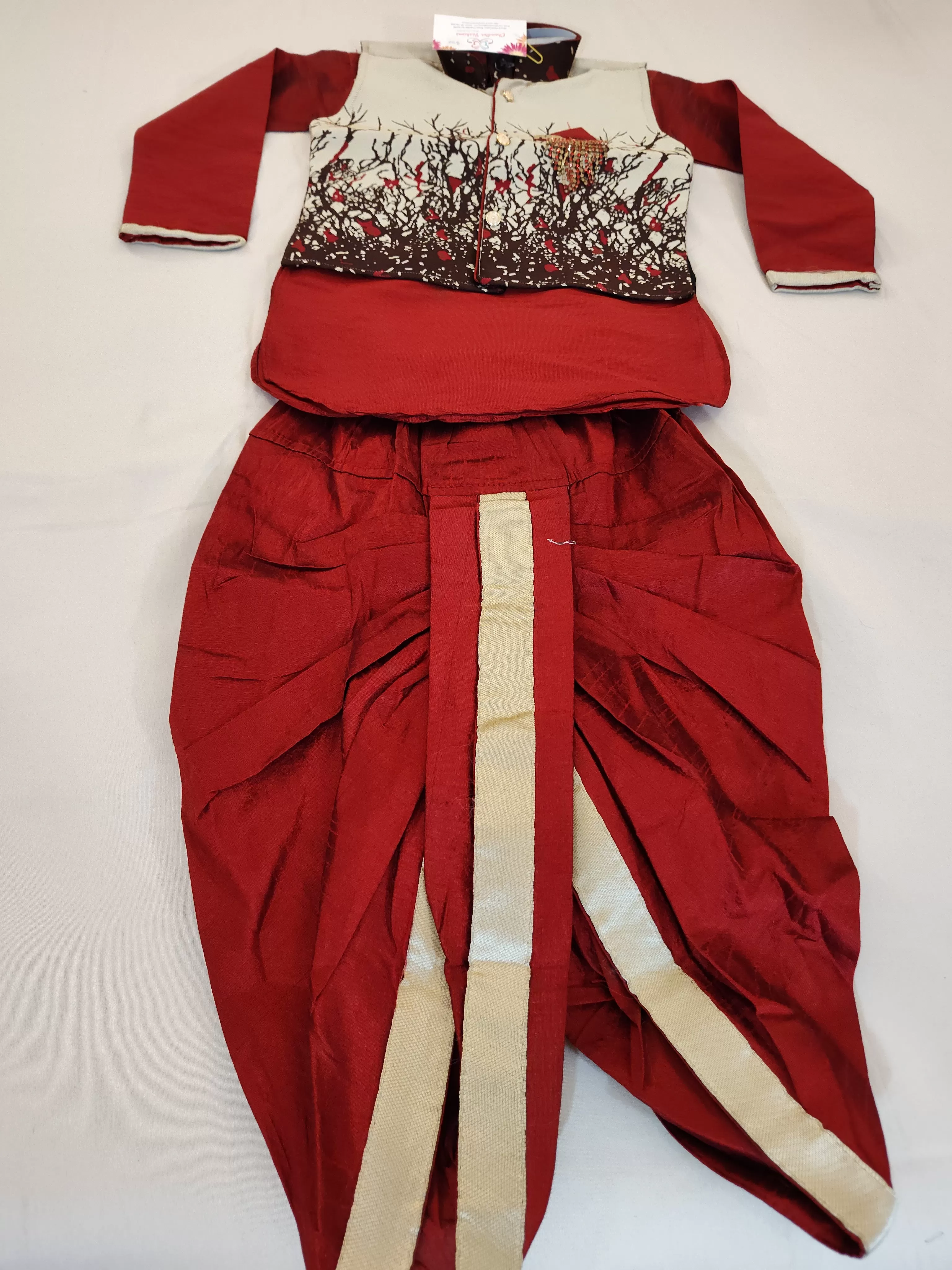 Beautiful Printed Maroon Color Kurta And Dhoti Style Pant With Brooch Pin