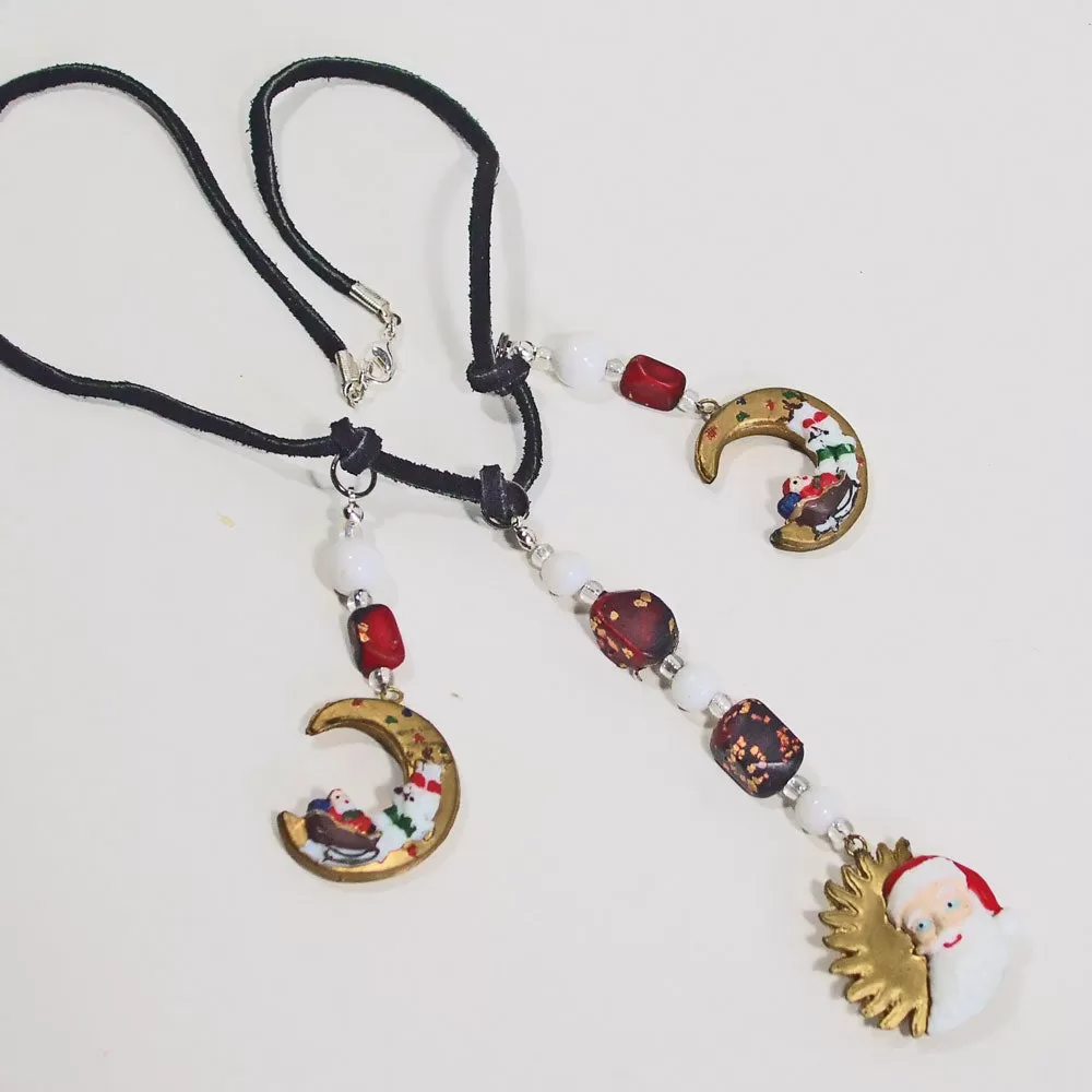 Belva, Christmas Moon Fever, Beaded Dangle, Necklace