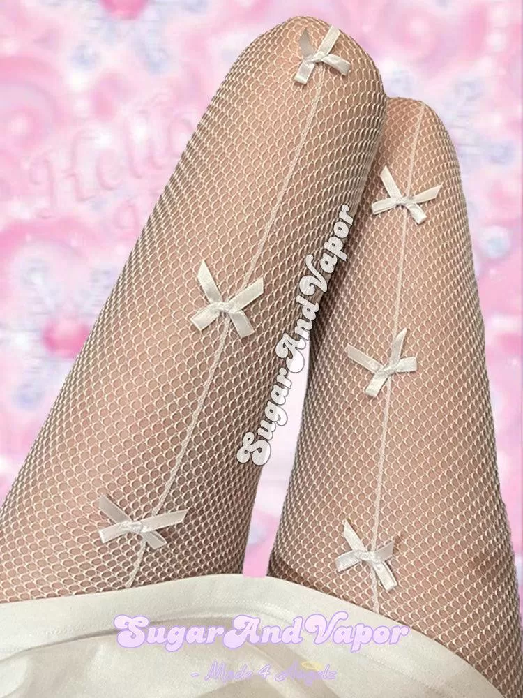 Bessie Seamed Bows Fishnet Tights