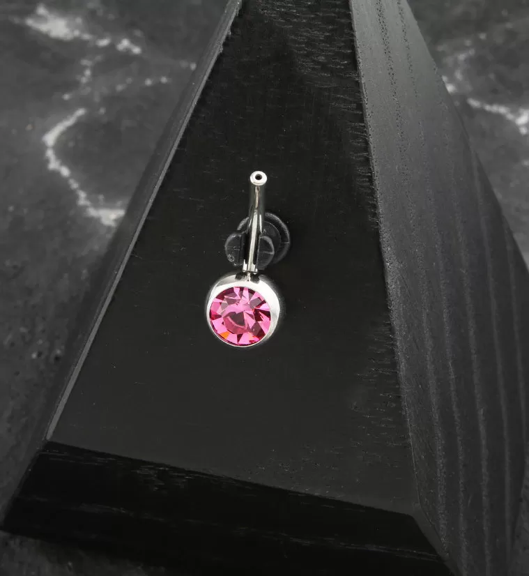 Bezel Pink CZ Titanium Threadless Belly Button Ring Base