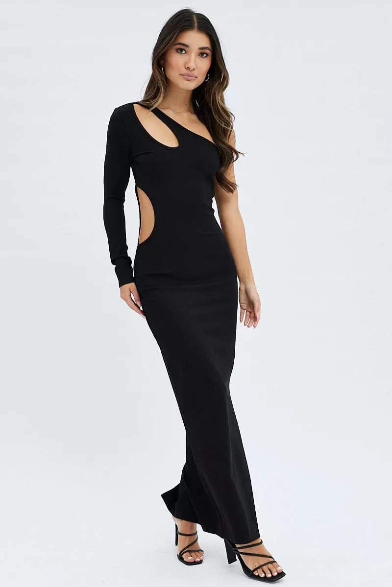 Black One Shoulder Cut Out Maxi Dress