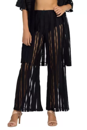 Black Sheer Striped Wide-Leg Pants