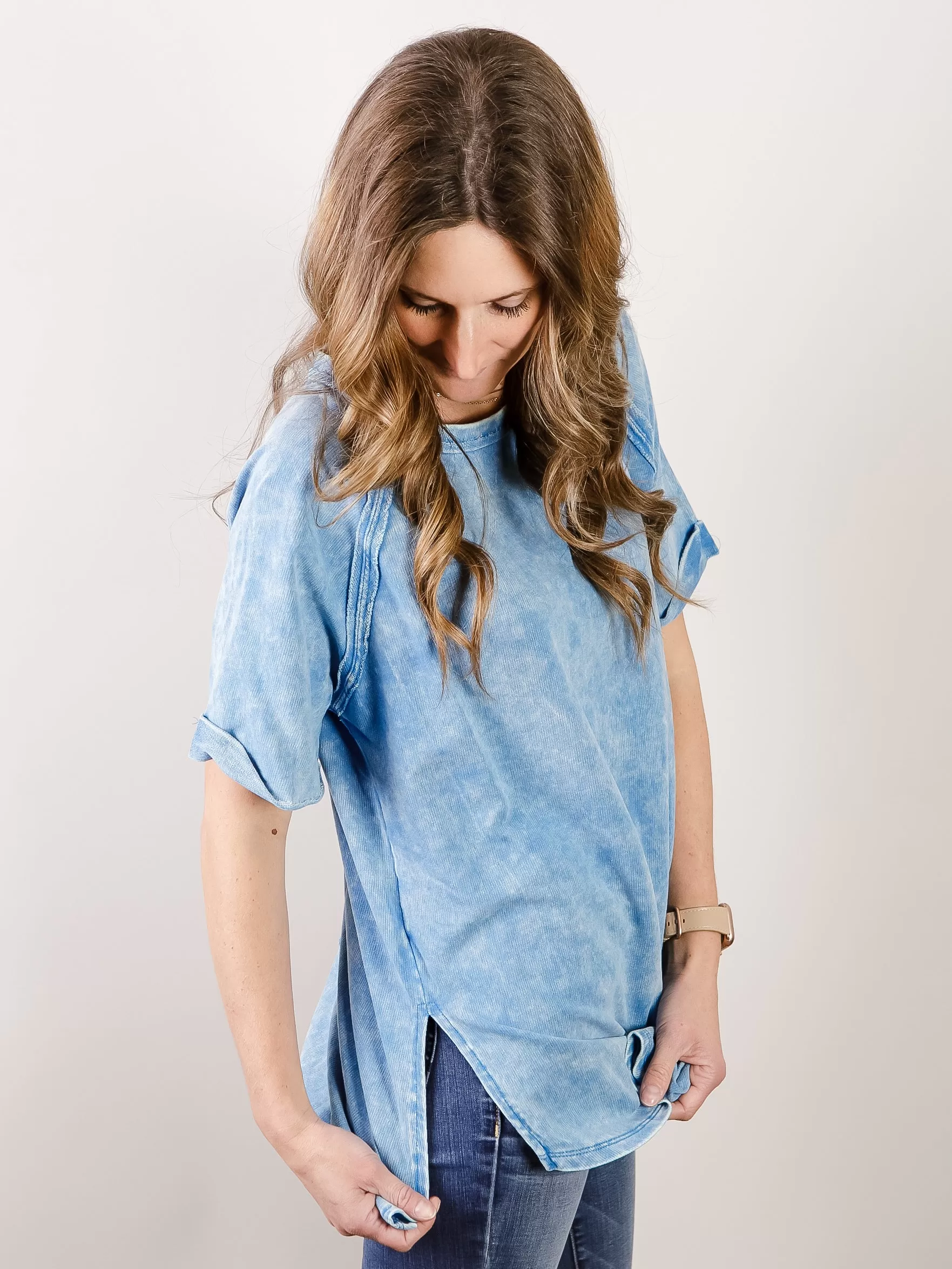 Blue Acid Washed French Terry Top