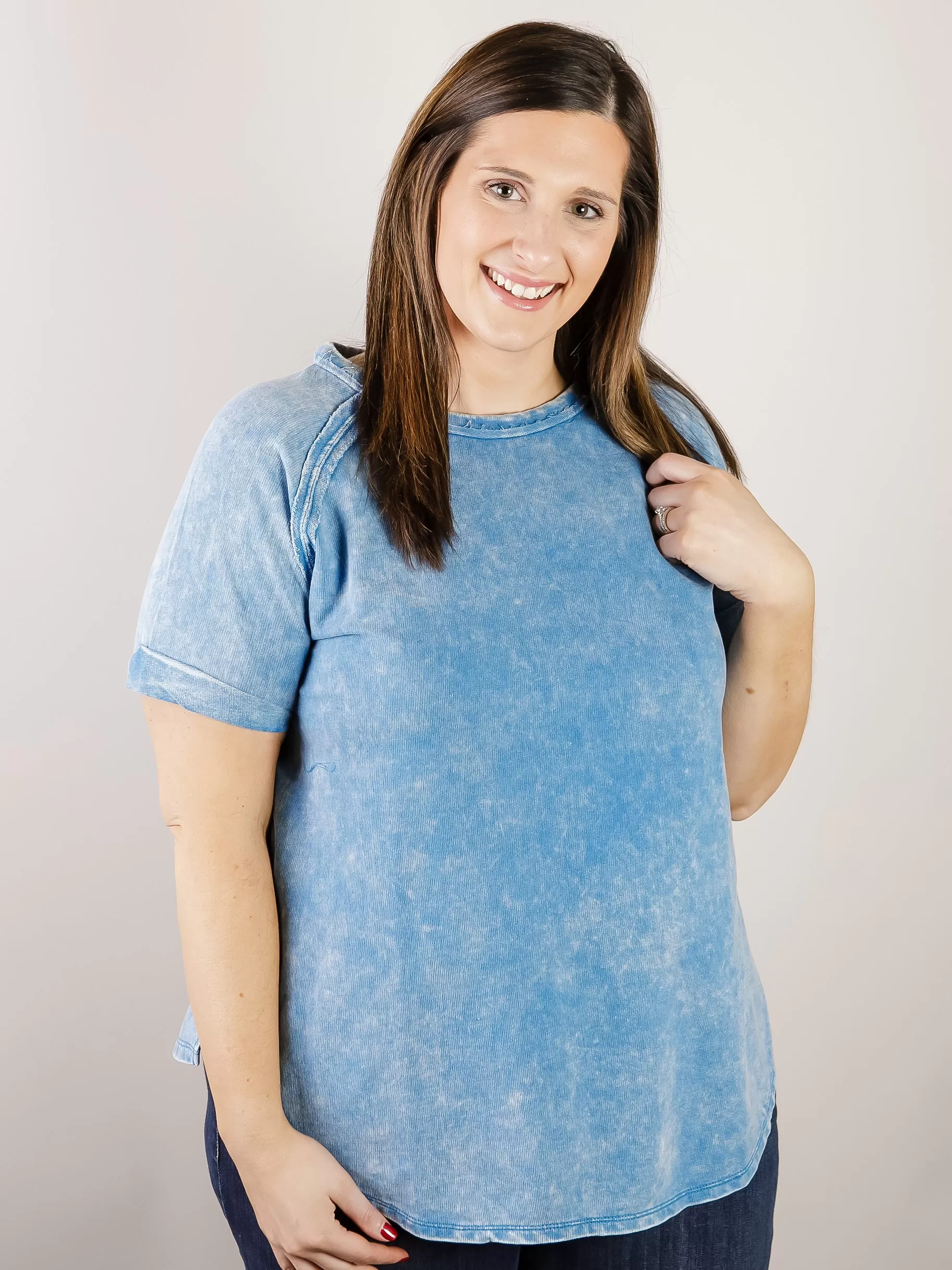 Blue Acid Washed French Terry Top