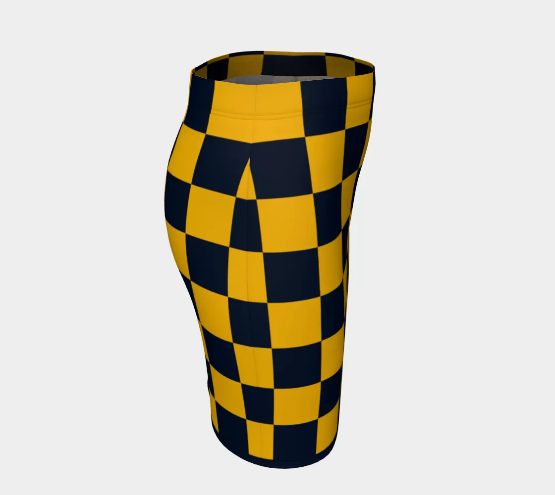 Blue & Gold Checkered Fitted Skirt