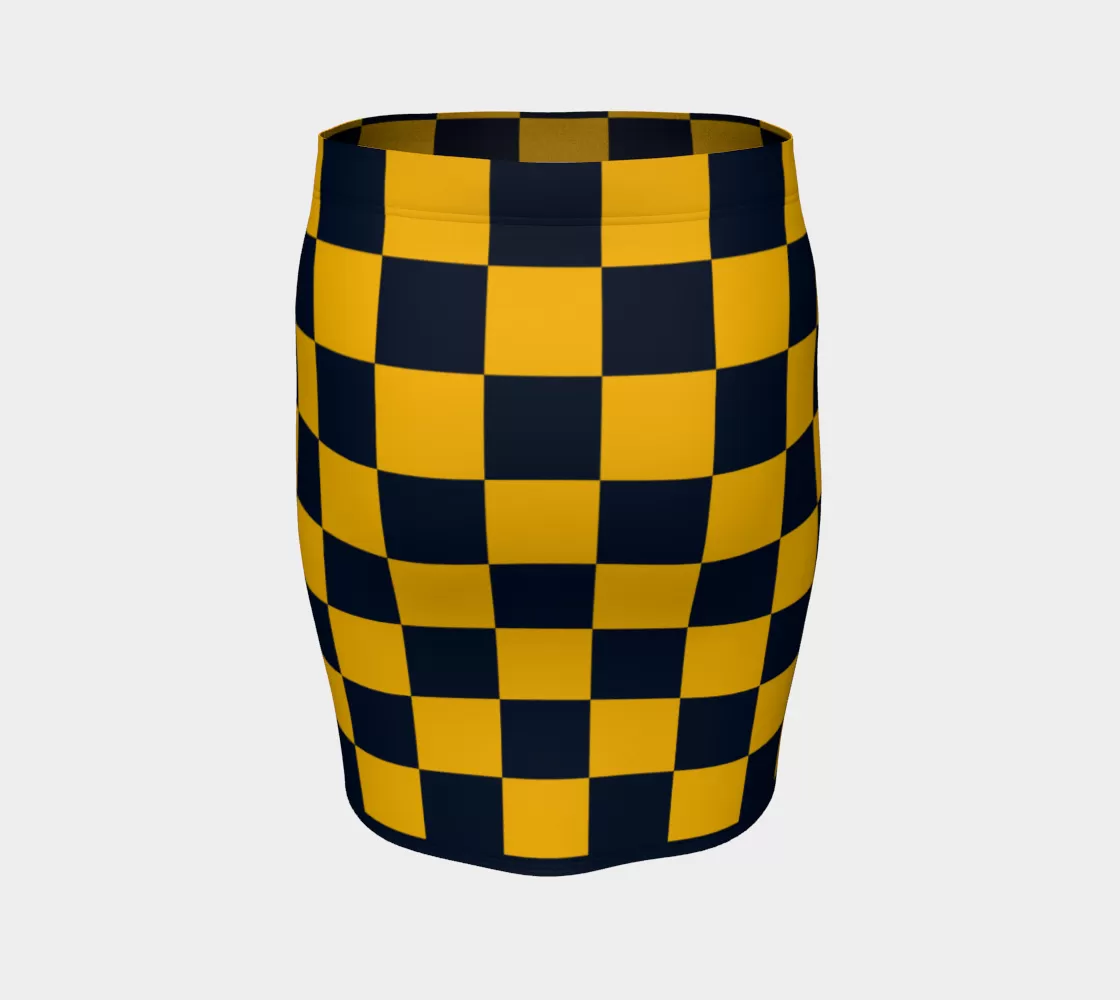 Blue & Gold Checkered Fitted Skirt