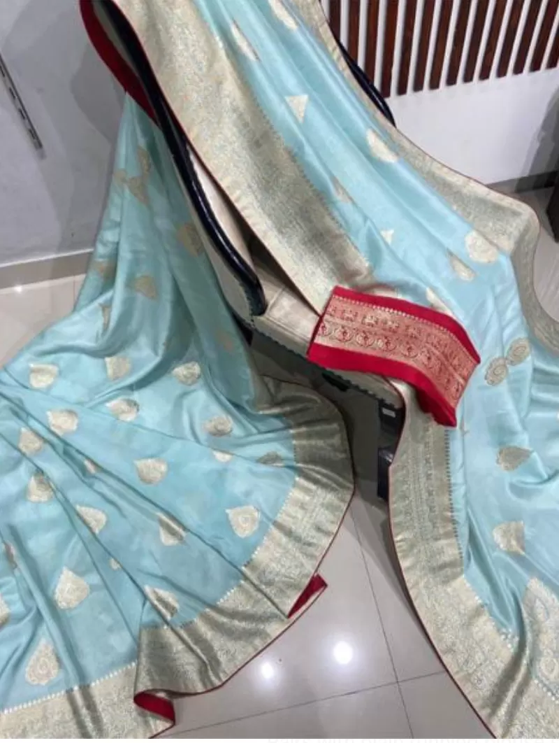 Blue Soft Benarasi Zari Silk Wedding Saree