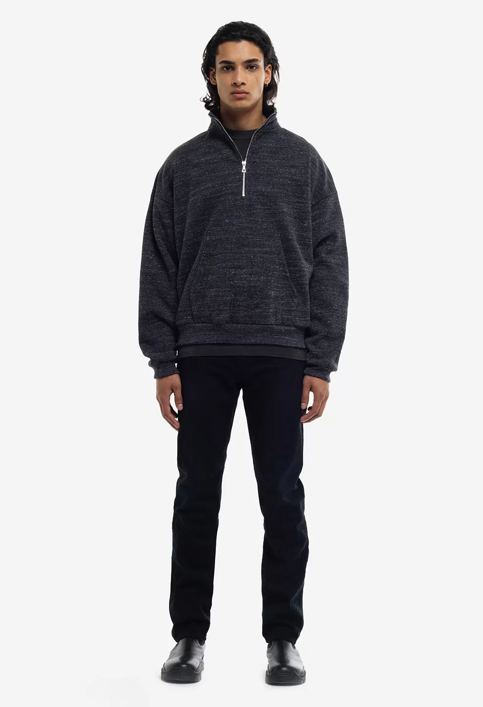 Cashmere Fleece Half Zip Pullover / Heather Black