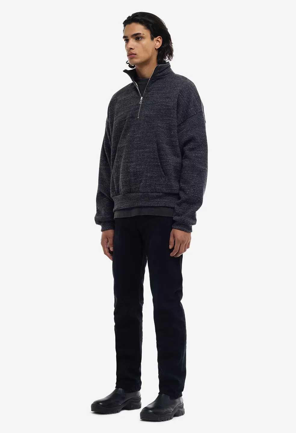 Cashmere Fleece Half Zip Pullover / Heather Black