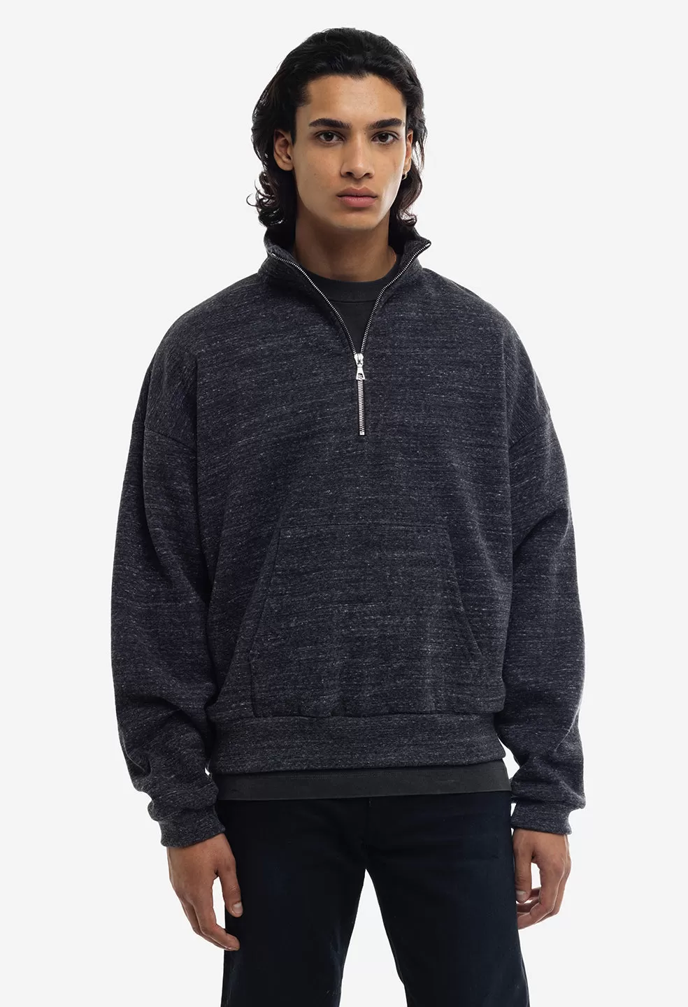 Cashmere Fleece Half Zip Pullover / Heather Black