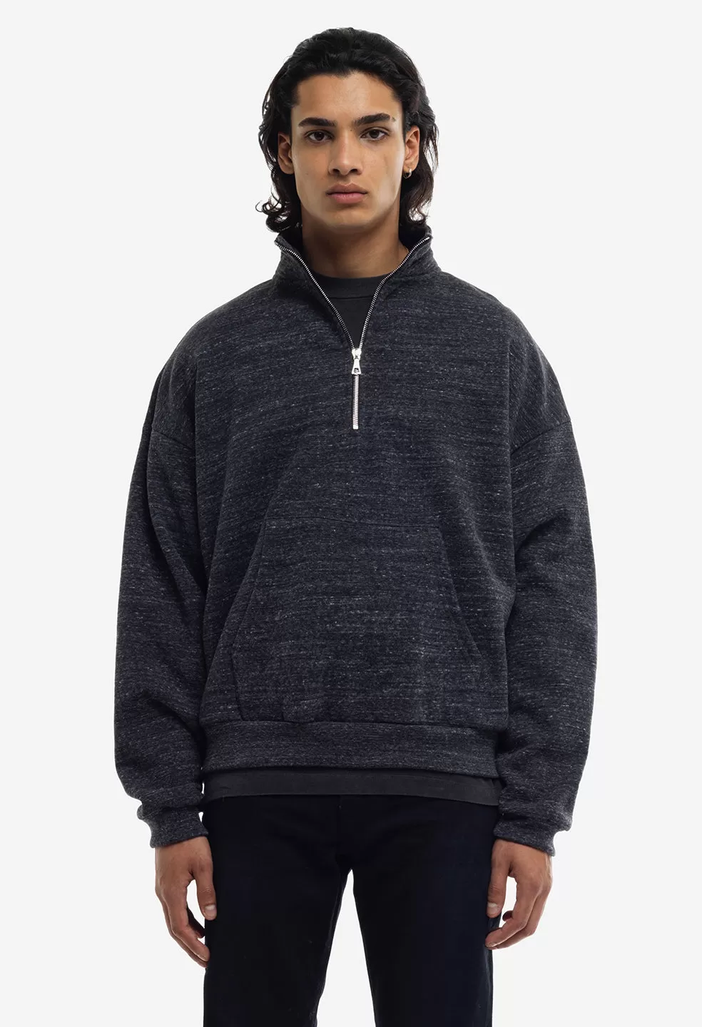 Cashmere Fleece Half Zip Pullover / Heather Black