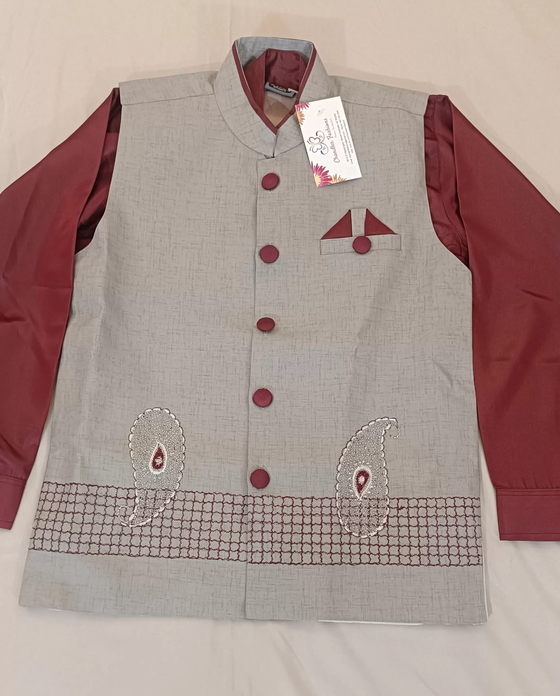 Charming Maroon Color Silk Cotton Kurta Set For Kids