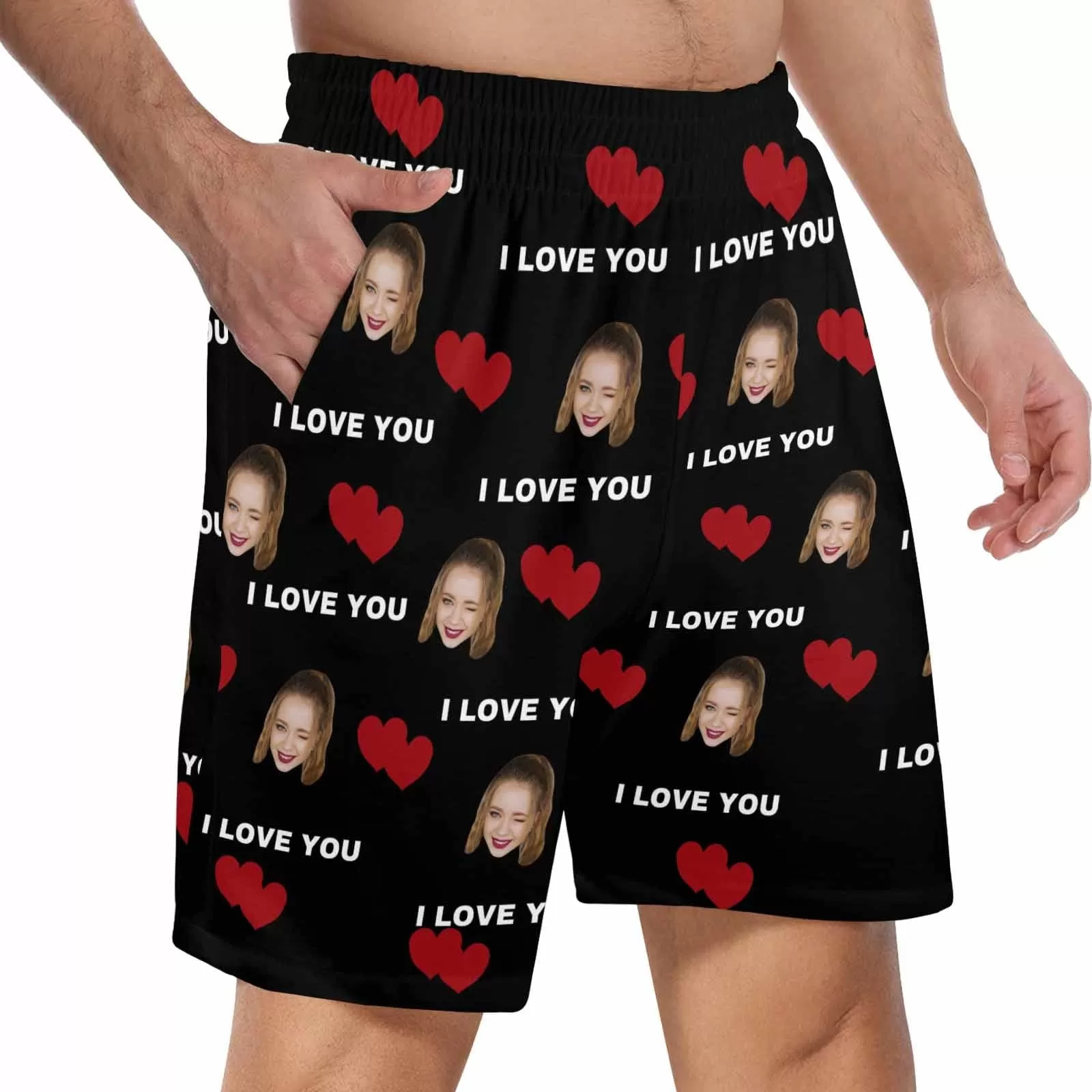 Custom Face Men's Pajama Shorts Personalized Love You Sleepwear Shorts