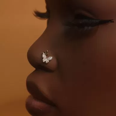 Double Crystal Diamond Butterfly Nose Stud Ring