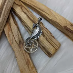 Dragon and Pentagram Pendant~ Bone Carving and Sterling Silver~ Includes Silver Chain