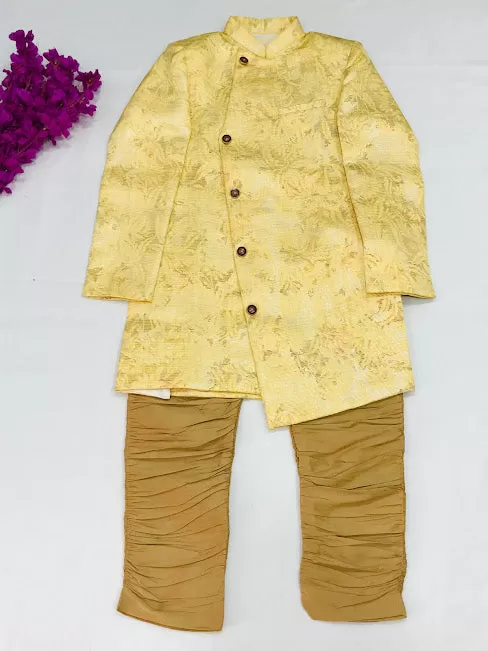 Elegant Beige Color Boys Kurta Pajama Pant With Dhoti Style Pant