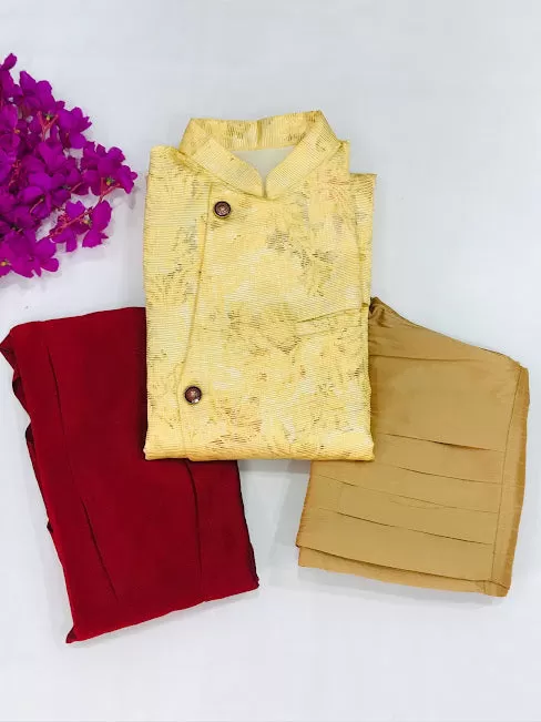 Elegant Beige Color Boys Kurta Pajama Pant With Dhoti Style Pant