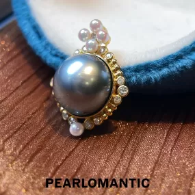 [Fine Jewelry] 18k Gold Tahitian Mabe Pearl & Akoya & Diamond Pendants w/ S925 Chain