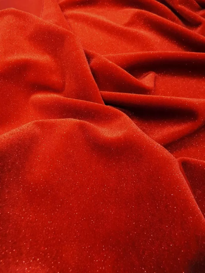 GLITTER STRETCH VELVET 360 GRAMS SPANDEX FABRIC / Beige / Sold by the Yard