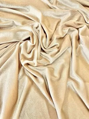 GLITTER STRETCH VELVET 360 GRAMS SPANDEX FABRIC / Beige / Sold by the Yard