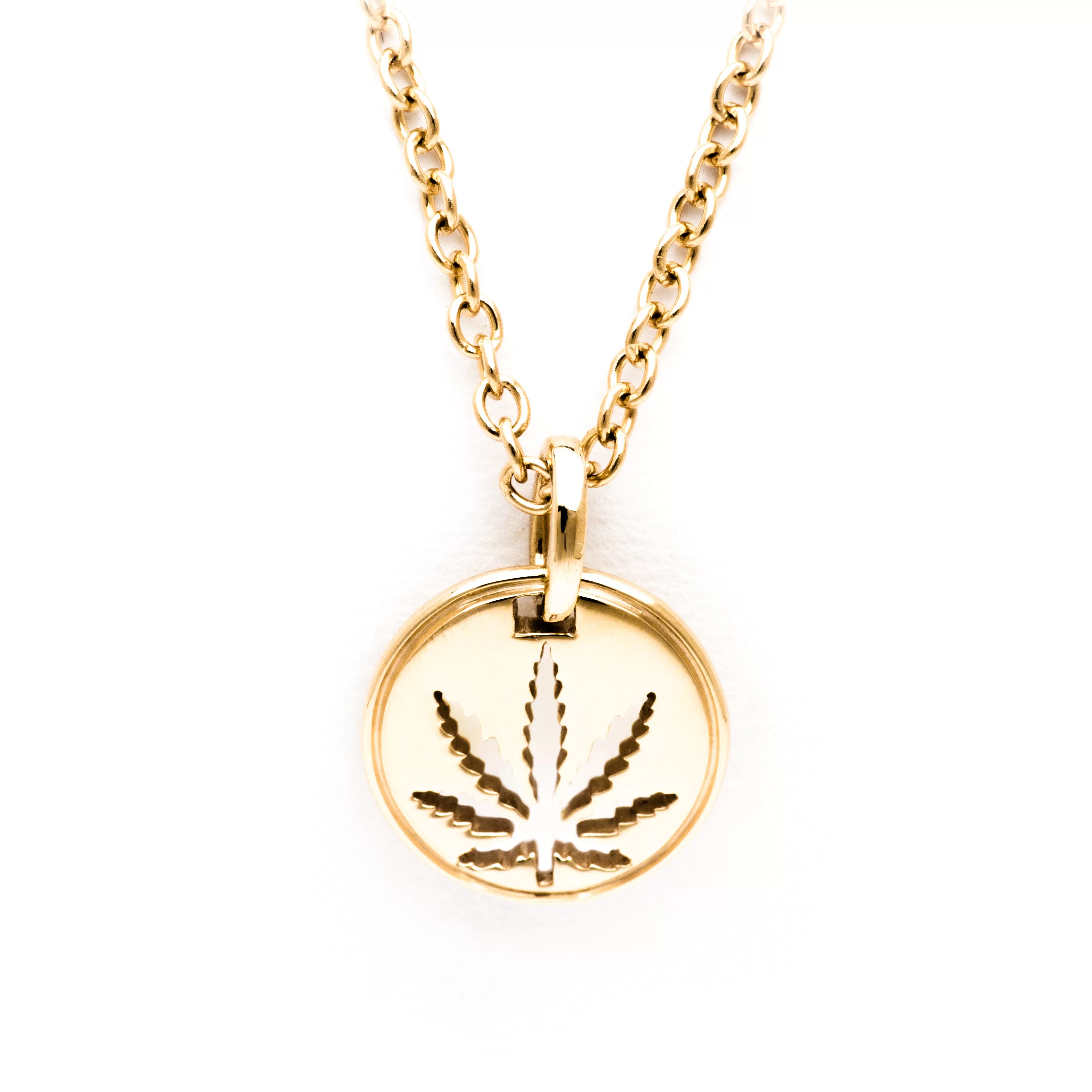 Gold Sativa Leaf Cutout Disc Pendant