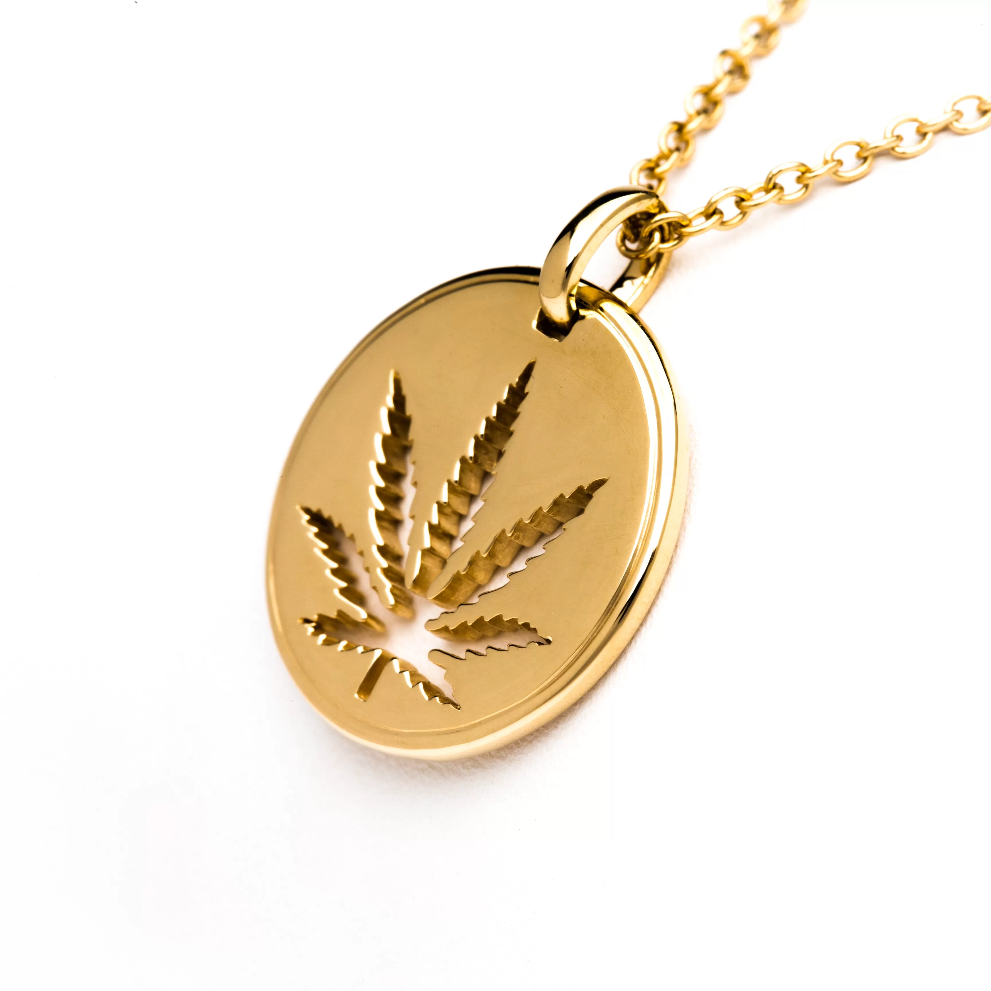 Gold Sativa Leaf Cutout Disc Pendant