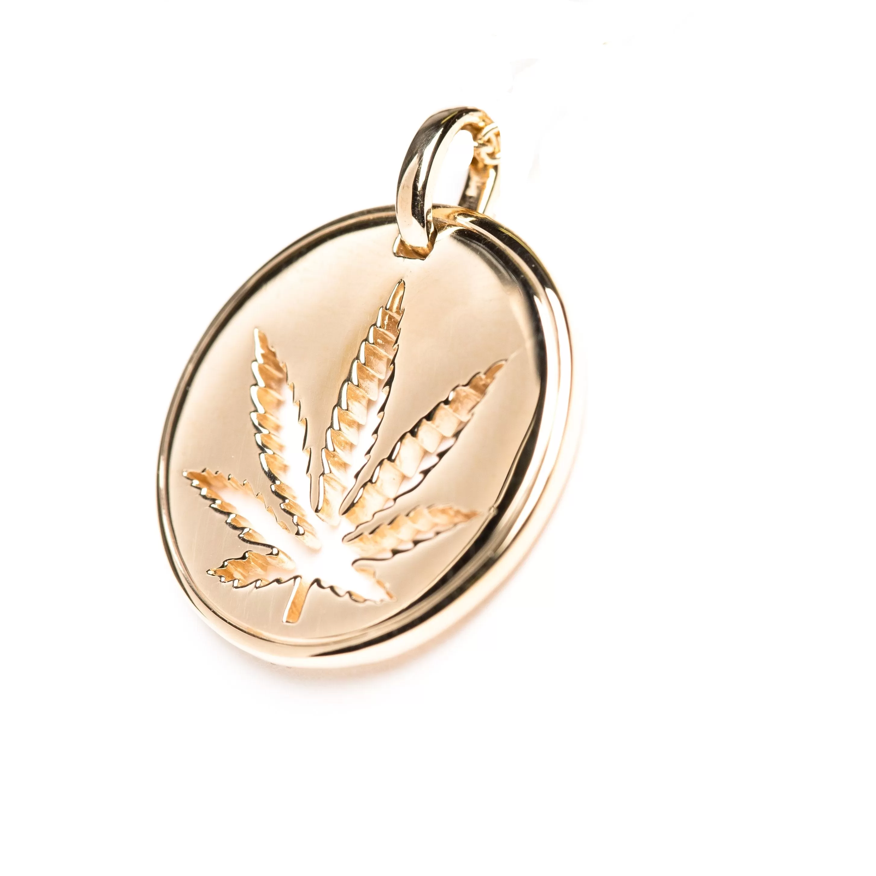 Gold Sativa Leaf Cutout Disc Pendant