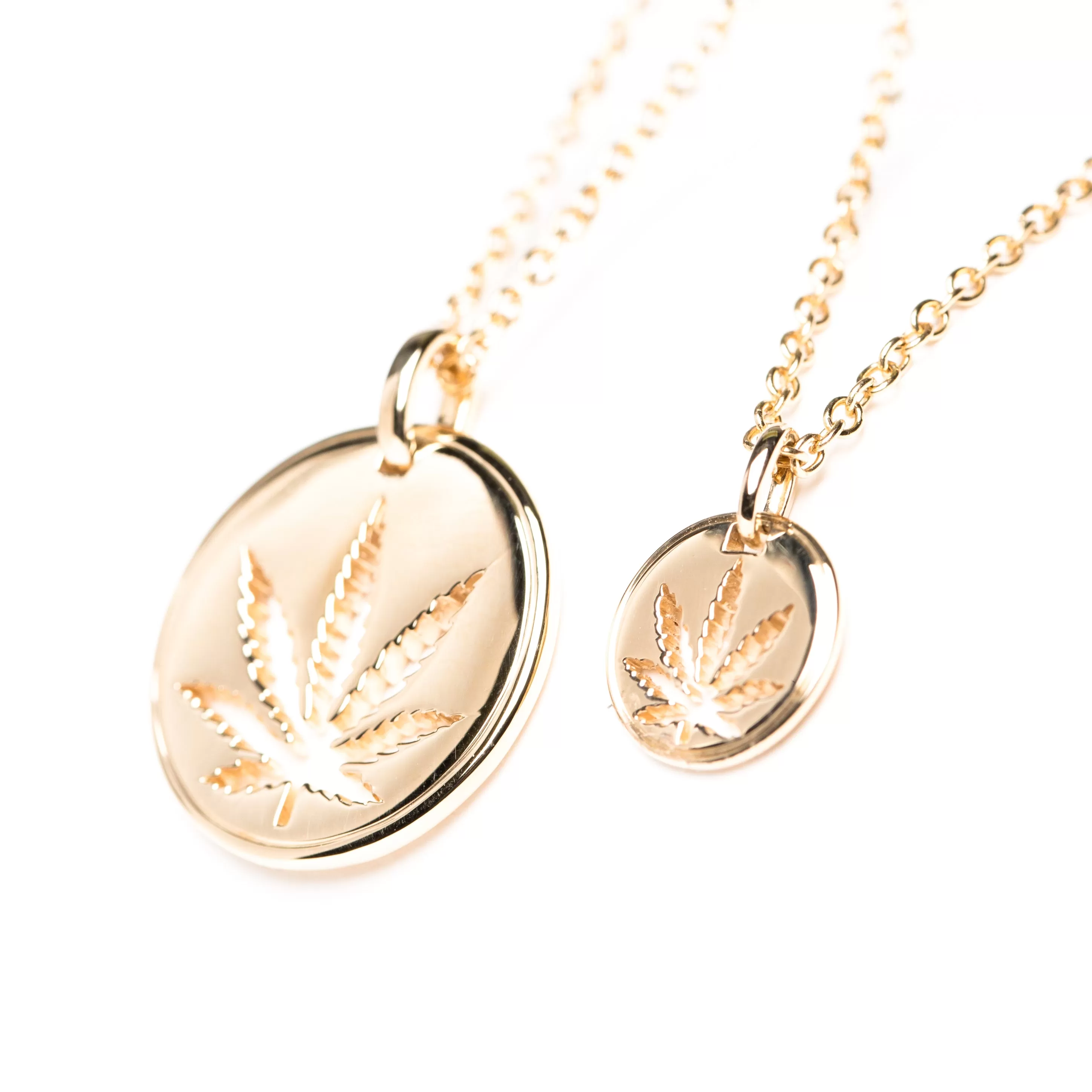 Gold Sativa Leaf Cutout Disc Pendant