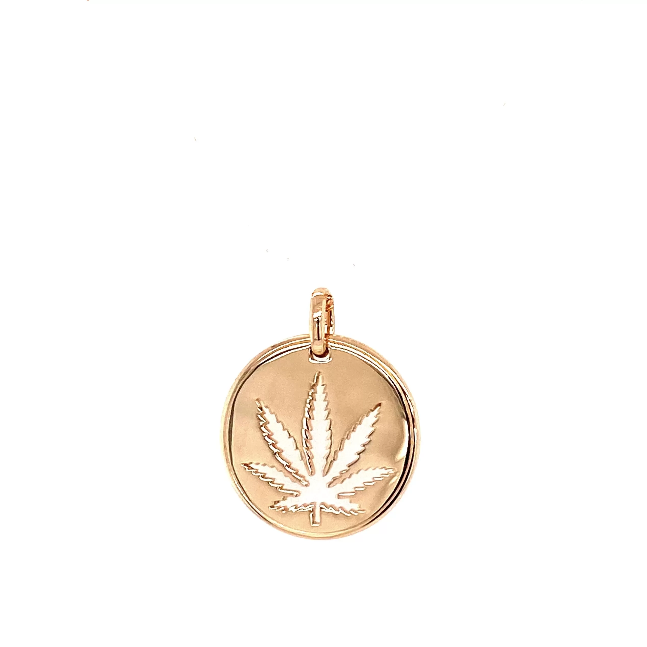 Gold Sativa Leaf Cutout Disc Pendant