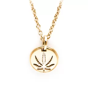 Gold Sativa Leaf Cutout Disc Pendant