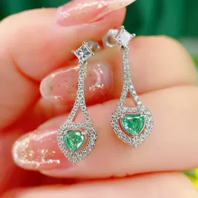 Heart-shaped Green Emerald Love Earrings