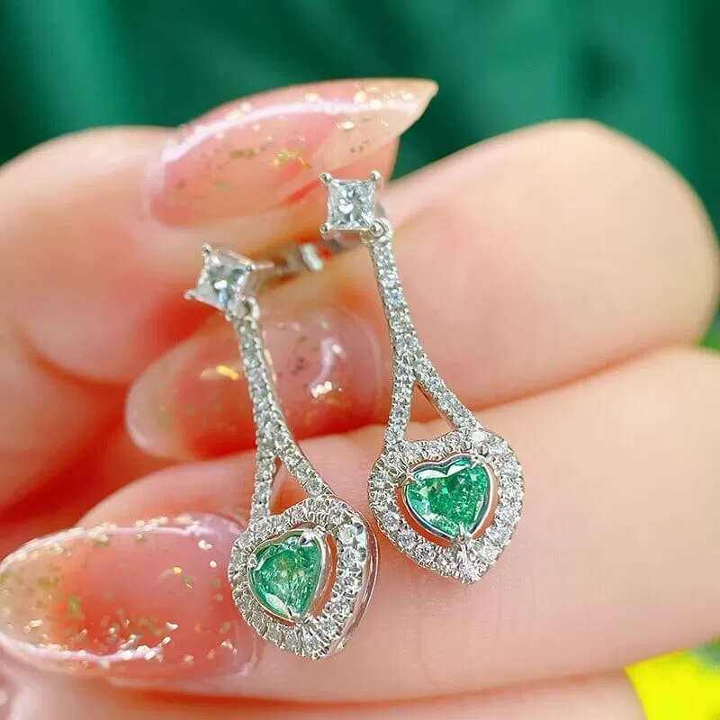 Heart-shaped Green Emerald Love Earrings