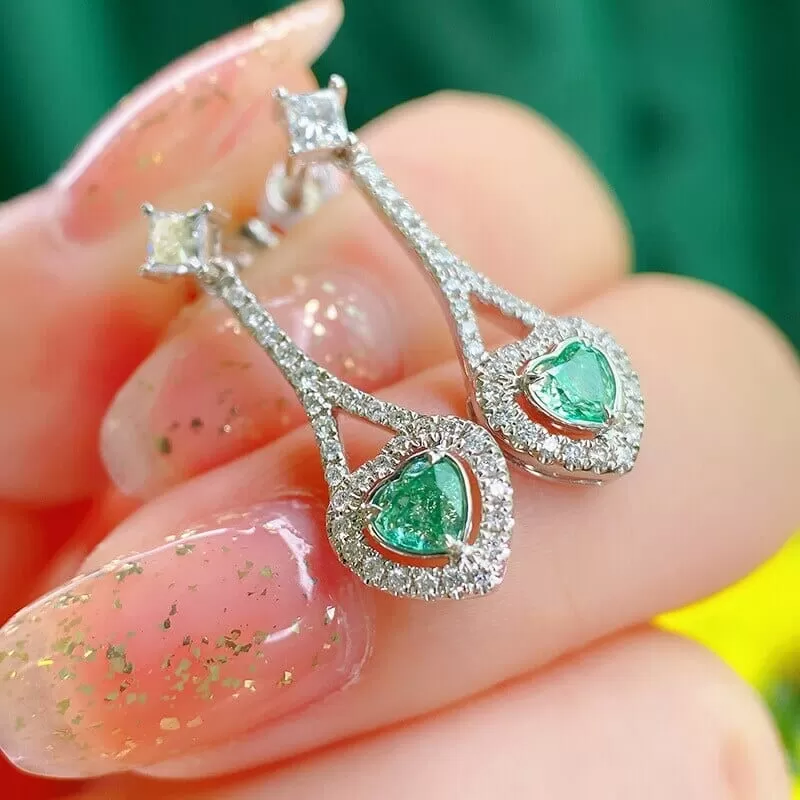 Heart-shaped Green Emerald Love Earrings