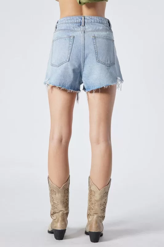 High Waisted Frayed Denim Shorts