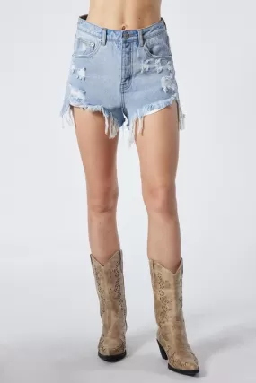 High Waisted Frayed Denim Shorts