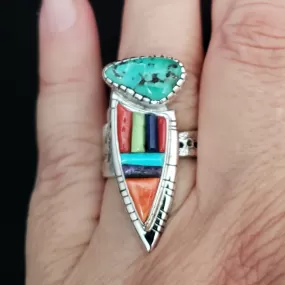 Kingman Turquoise and Inlay Spirit Person Ring