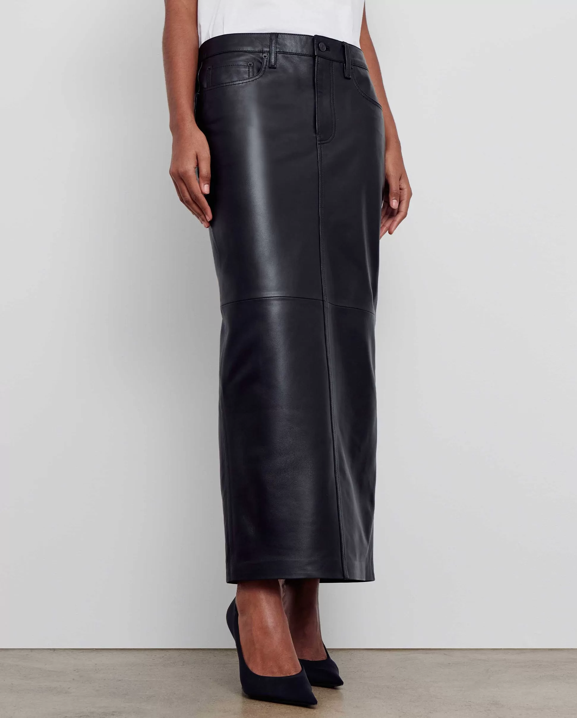 LEATHER COLUMN SKIRT / BLACK