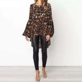 Leopard Print Lantern Sleeve Tops