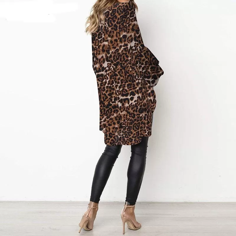 Leopard Print Lantern Sleeve Tops