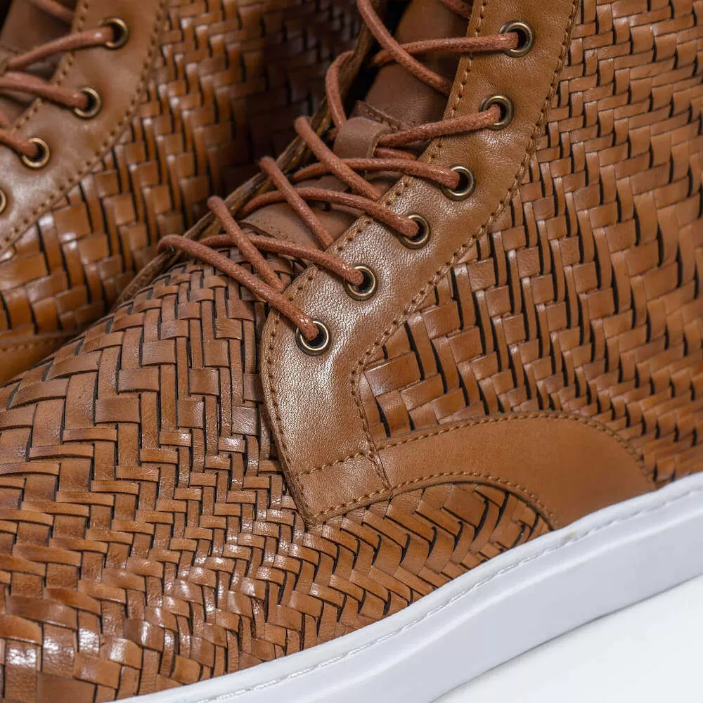 Magnus Brandy Woven Leather High Top Sneakers