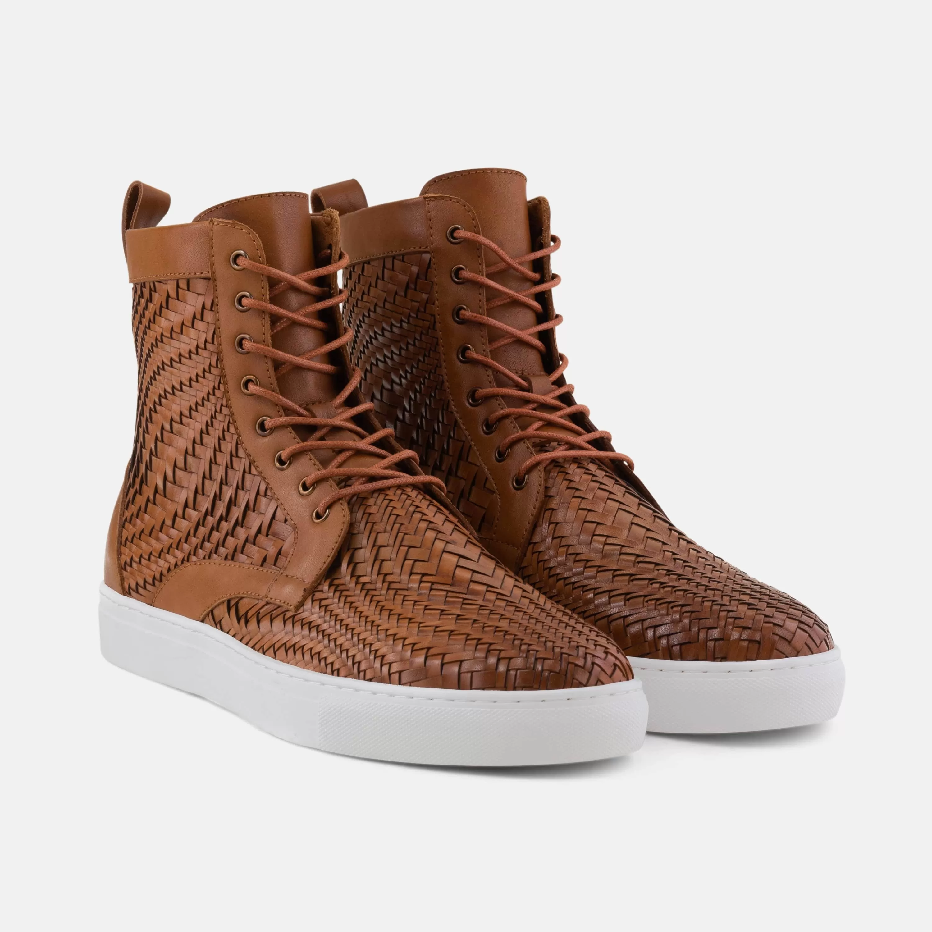 Magnus Brandy Woven Leather High Top Sneakers