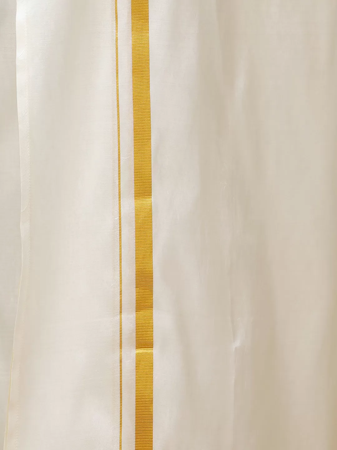 Men Cream Art Silk Full Sleeves Shirt Dhoti & Towel Set